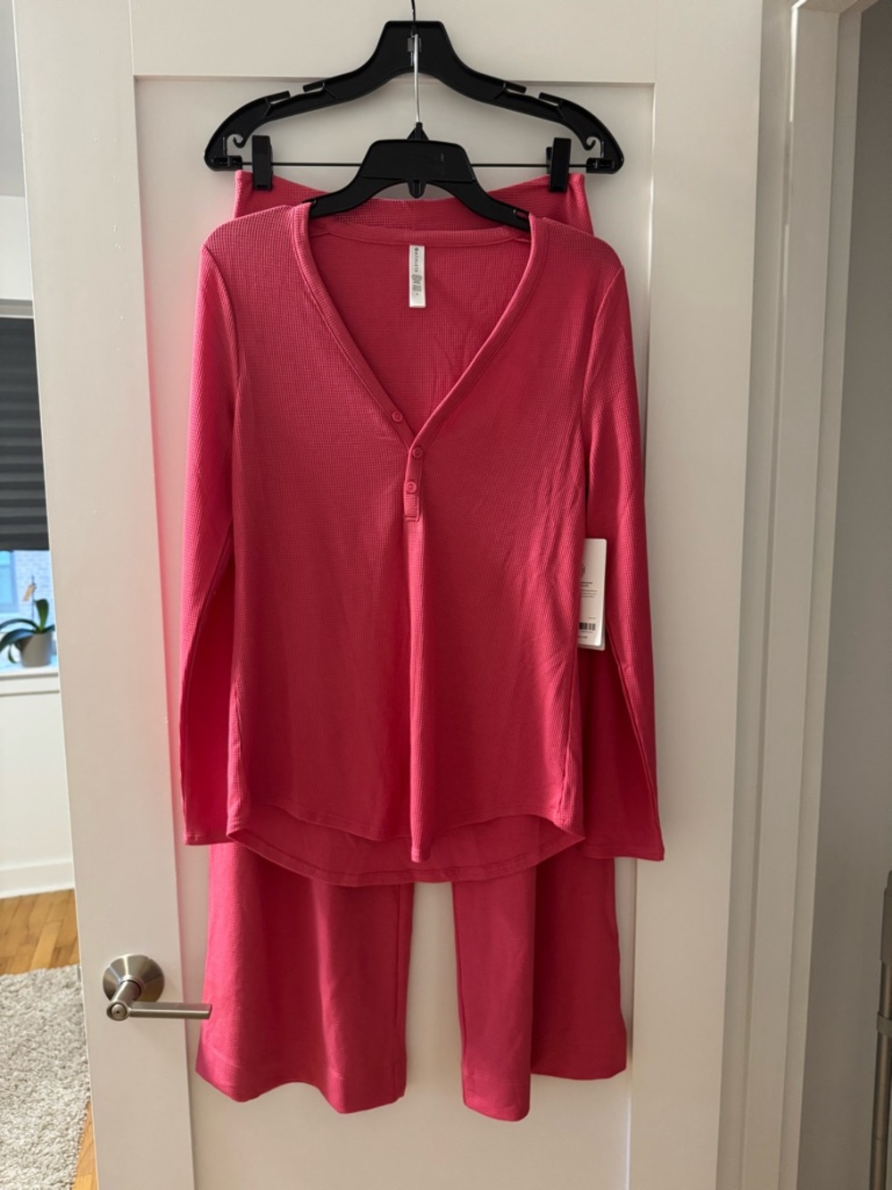 Athleta Waffle Henley Pajama Set - Raspberry Pink